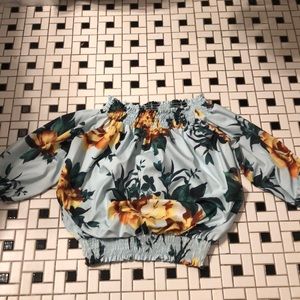 off the shoulder Hawaiian/Flower pattern shirt